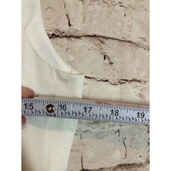 Antonio Melania Dress Womens 10 White & Navy Sheath Colorblock Ruffle Neck Work - Picture 12 of 14